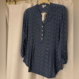PRICE DROP: Westport Blue 3/4 Sleeve Relaxed Blouse with Mandarin Collar, NWT
